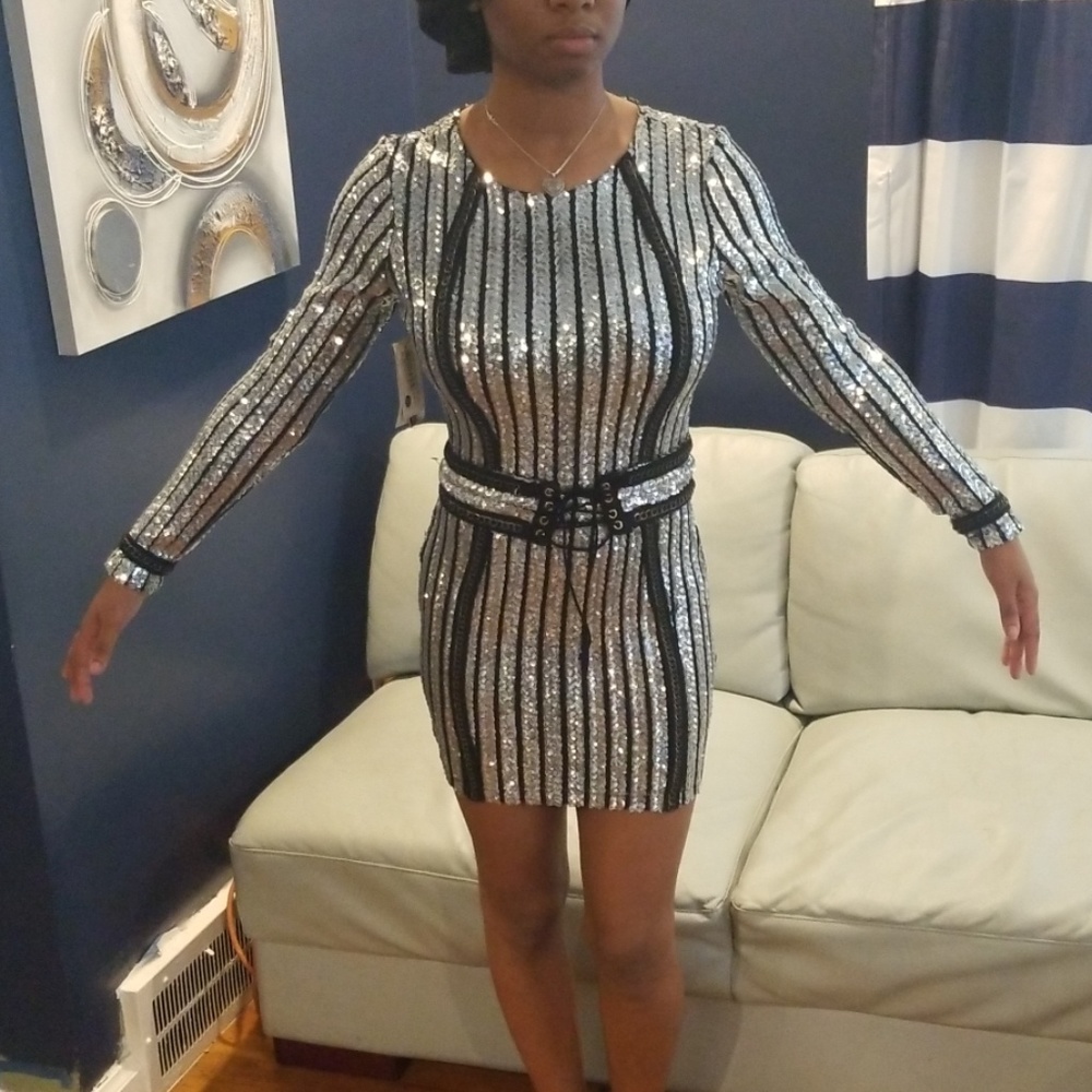 Sequined Metallic silver mini  dress brand new .